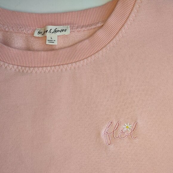 For Love & Lemons Embroidered Daisy Pink Sweatshirt Oversized Women Size Large - Picture 11 of 11